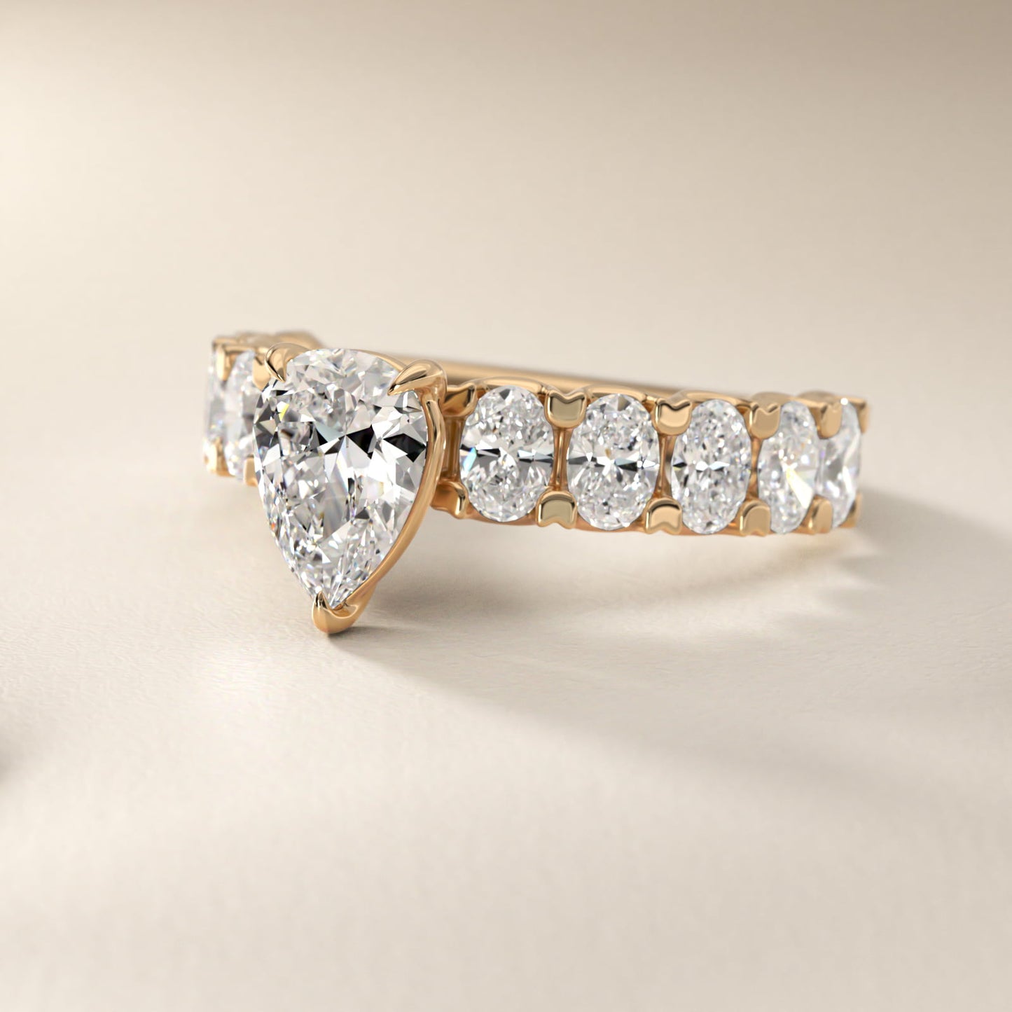 Oval-Cut Diamond Engagement Ring in 14k Yellow Gold - Pear Center