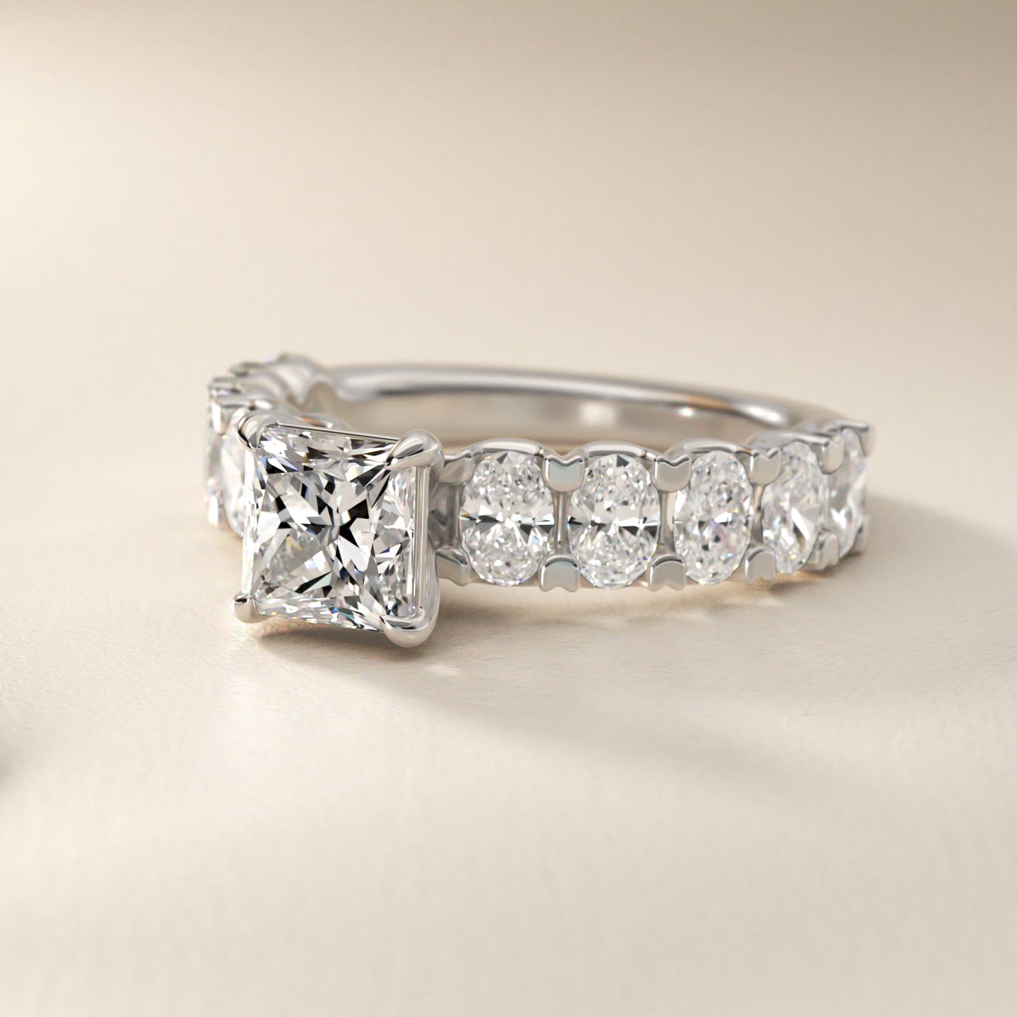 Oval-Cut Diamond Engagement Ring in 14k White Gold - Princess Center