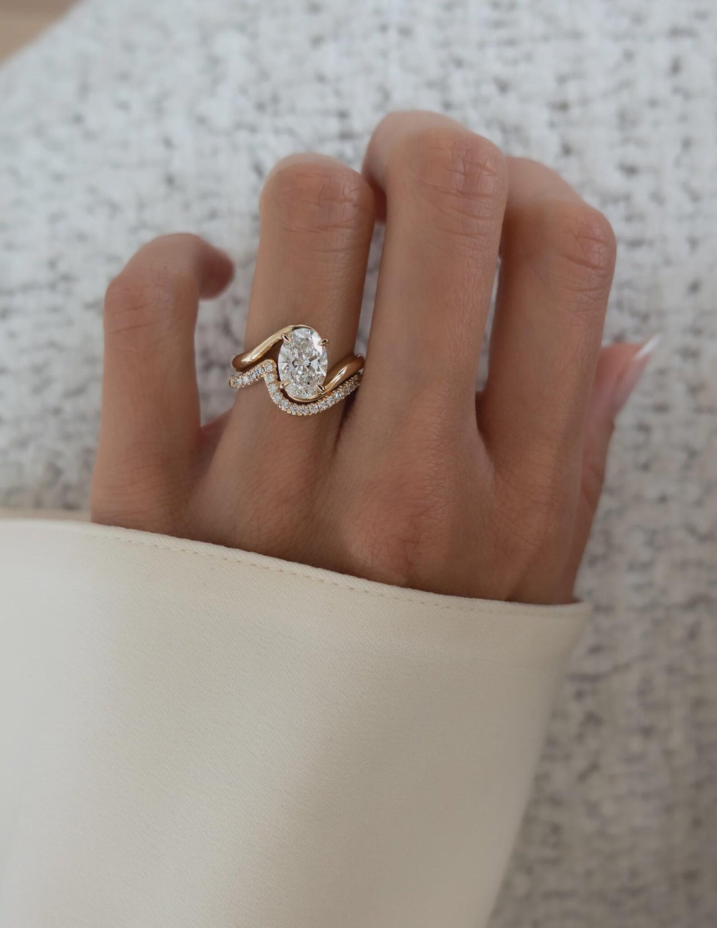 Oval Diamond Engagement Ring with Pavé Band | Elegant Gold Bridal Ring