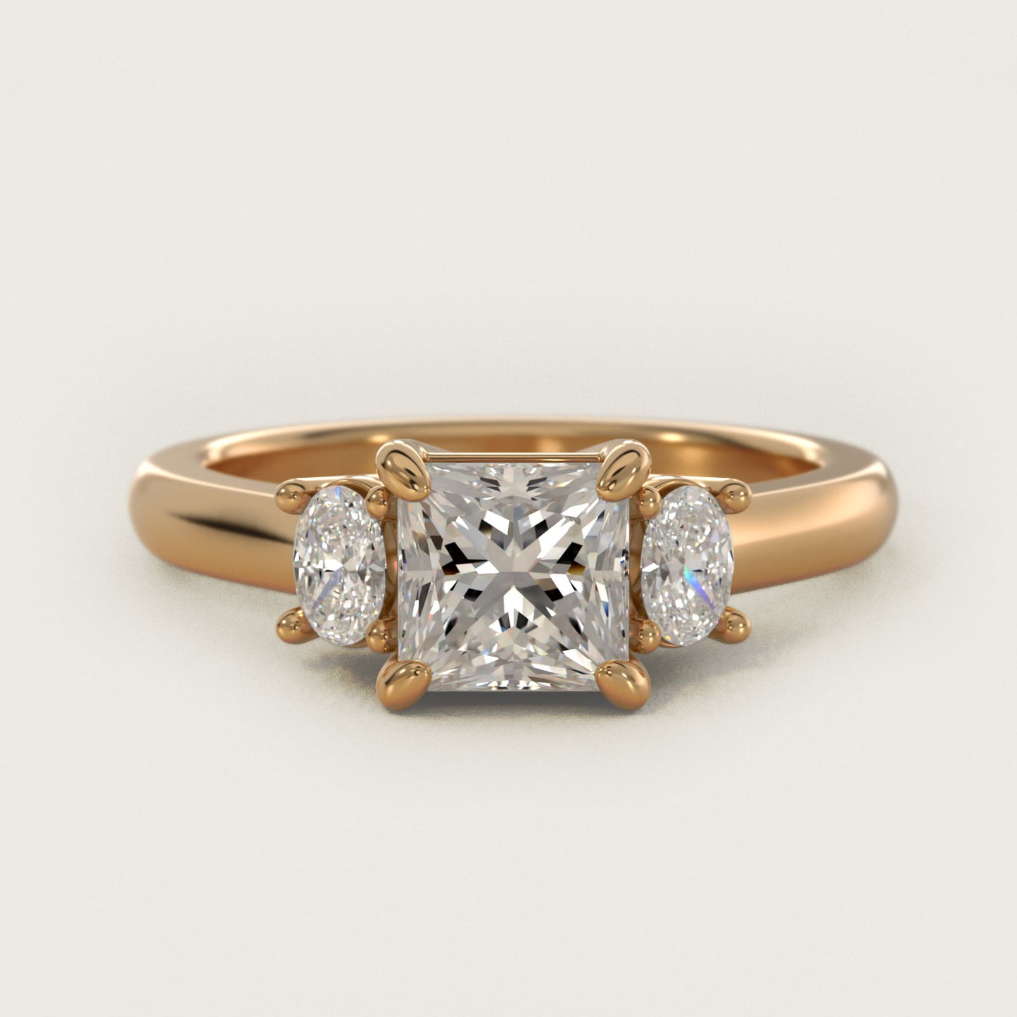 Oval Three-Stone Diamond Engagement Ring in 18k Yellow Gold (1/3 ct. tw.) - Princess Center