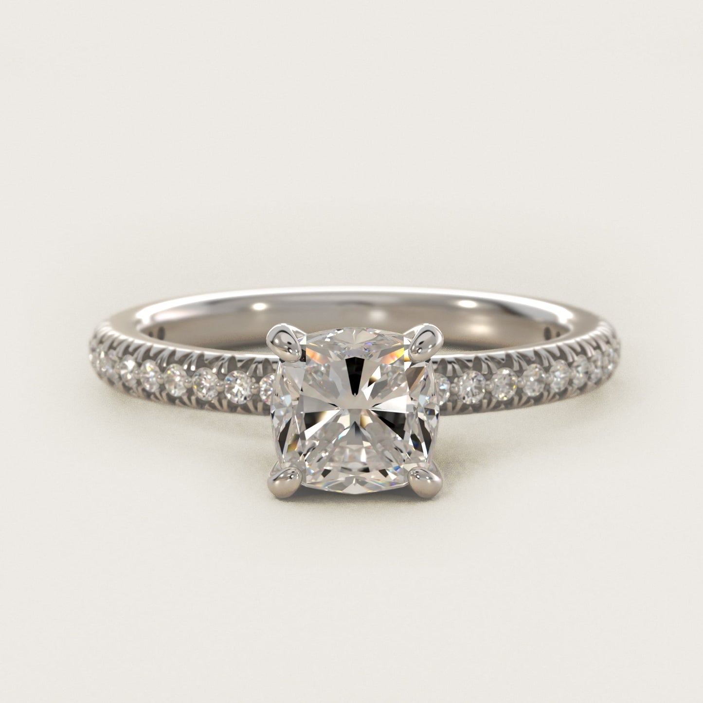 Pav? Contour Diamond Engagement Ring In 18k White Gold By James Allen - Cushion Center