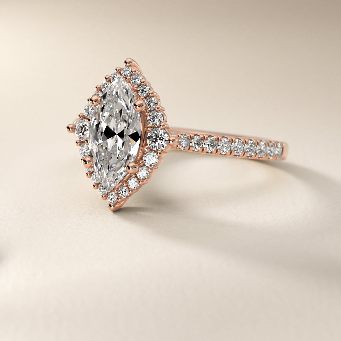 PavŽ Diamond Halo Cathedral Engagement Ring In 18k Rose Gold By James Allen - Marquise Center