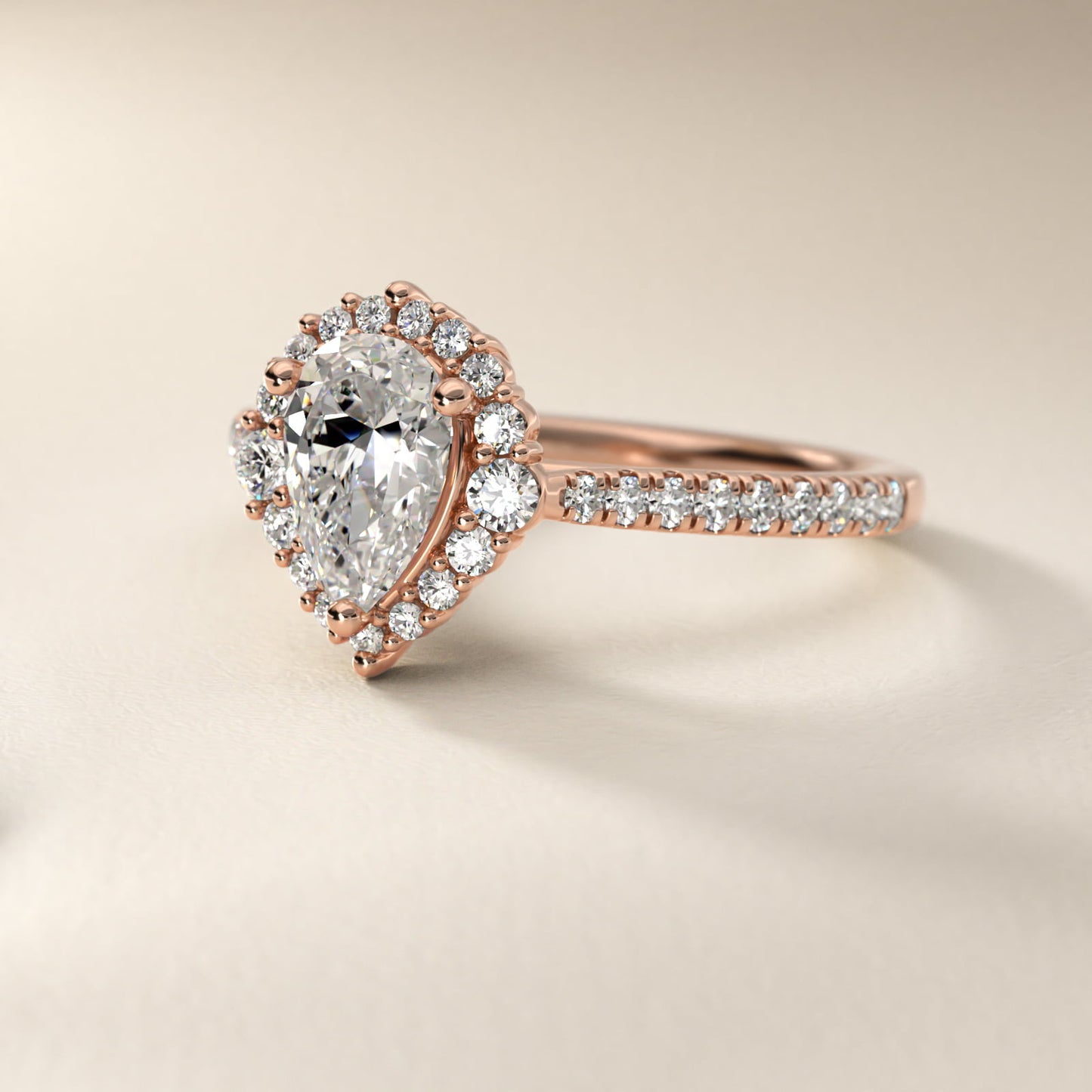 PavŽ Diamond Halo Cathedral Engagement Ring In 14K Rose Gold By James Allen - Pear Center