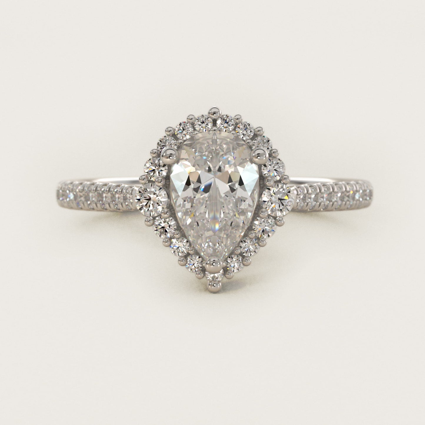 PavŽ Diamond Halo Cathedral Engagement Ring In 18k White Gold By James Allen - Pear Center
