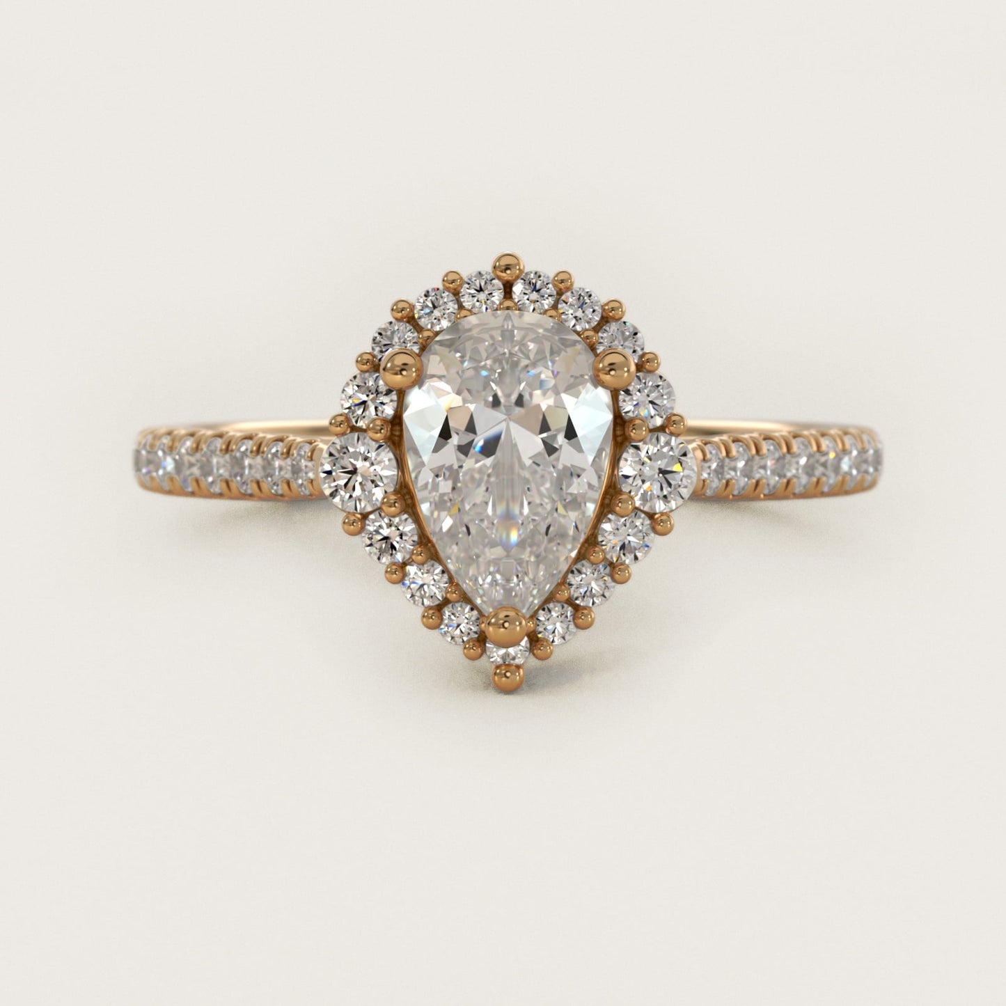 PavŽ Diamond Halo Cathedral Engagement Ring In 18k Yellow Gold By James Allen - Pear Center