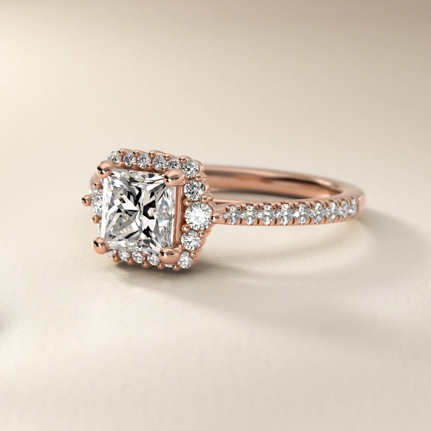 PavŽ Diamond Halo Cathedral Engagement Ring In 18k Rose Gold By James Allen - Princess Center