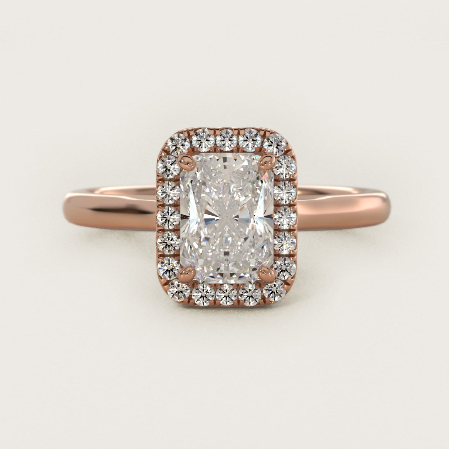 PavŽ Diamond Halo Engagement Ring In 14K Rose Gold (Cushion, Emerald, Radiant) By James Allen - Radiant Center