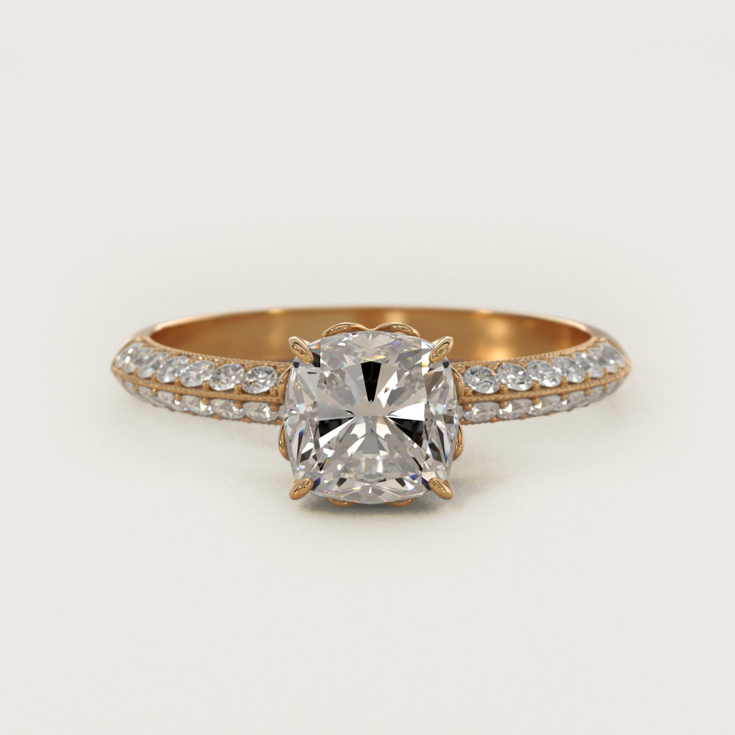 Pav? Knife Edge Lotus Basket Diamond Engagement Ring In 18k Yellow Gold By James Allen - Cushion Center