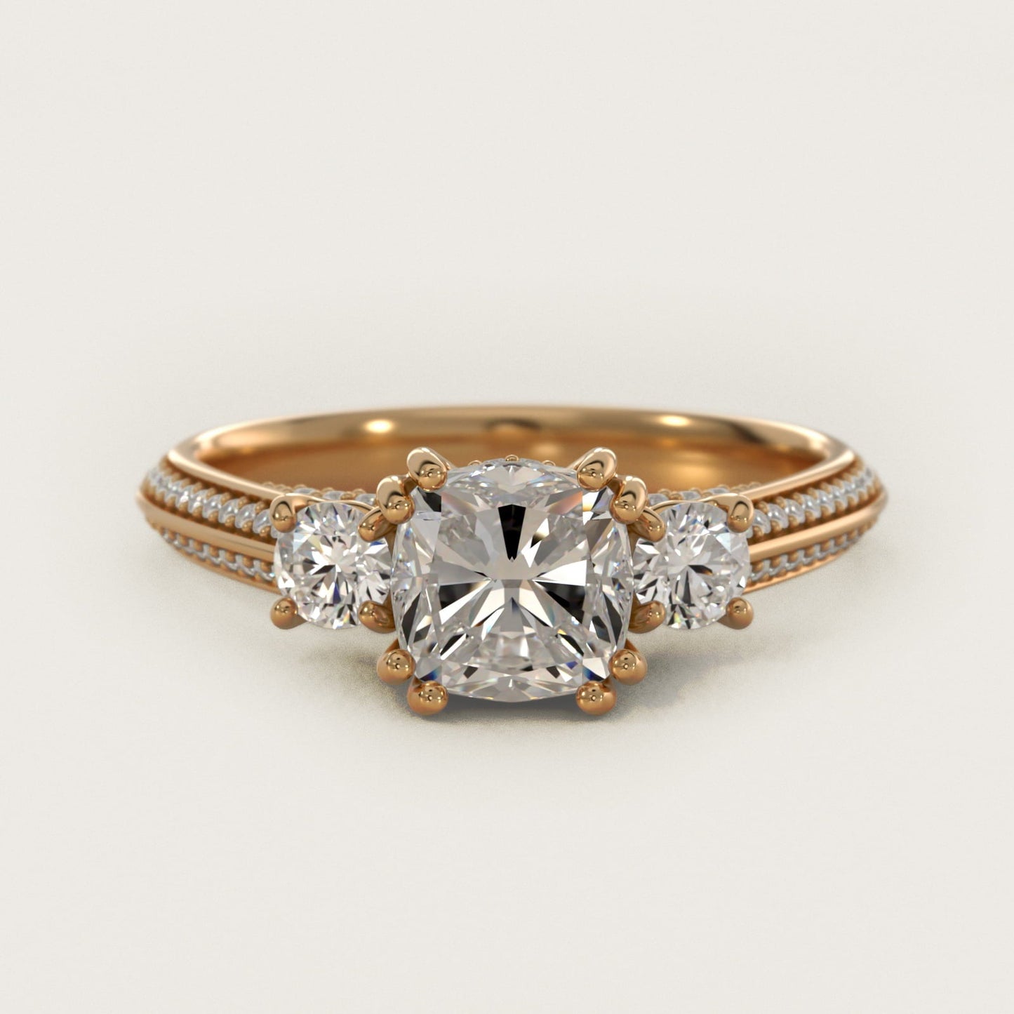 Pav? Knife Edge Diamond Three Stone Engagement Ring In 18k Yellow Gold By James Allen - Cushion Center