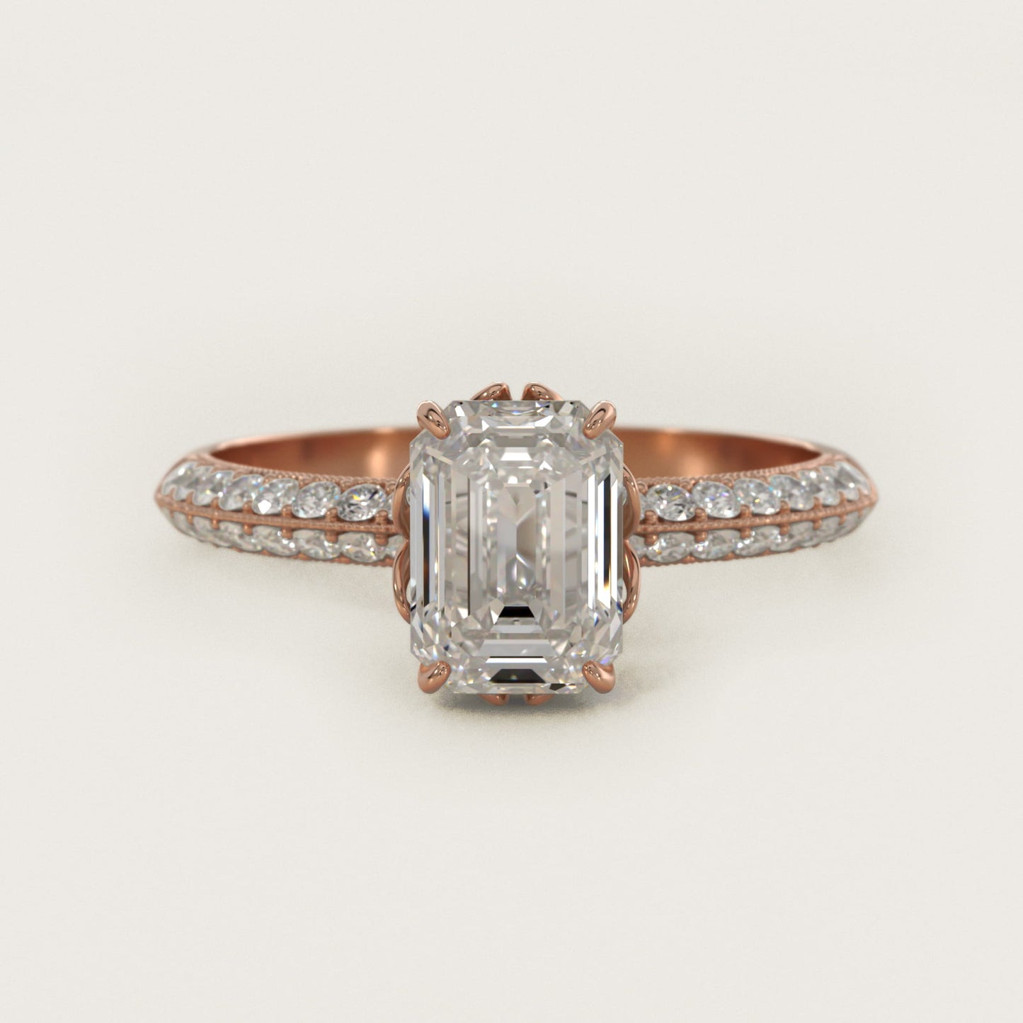 PavŽ Knife Edge Lotus Basket Diamond Engagement Ring In 14K Rose Gold By James Allen - Emerald Center