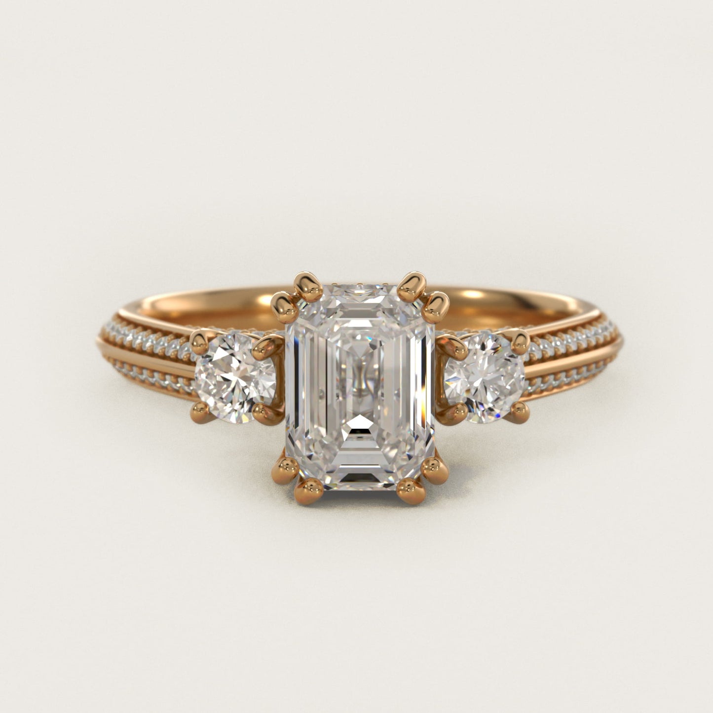 PavŽ Knife Edge Diamond Three Stone Engagement Ring In 14K Yellow Gold By James Allen - Emerald Center