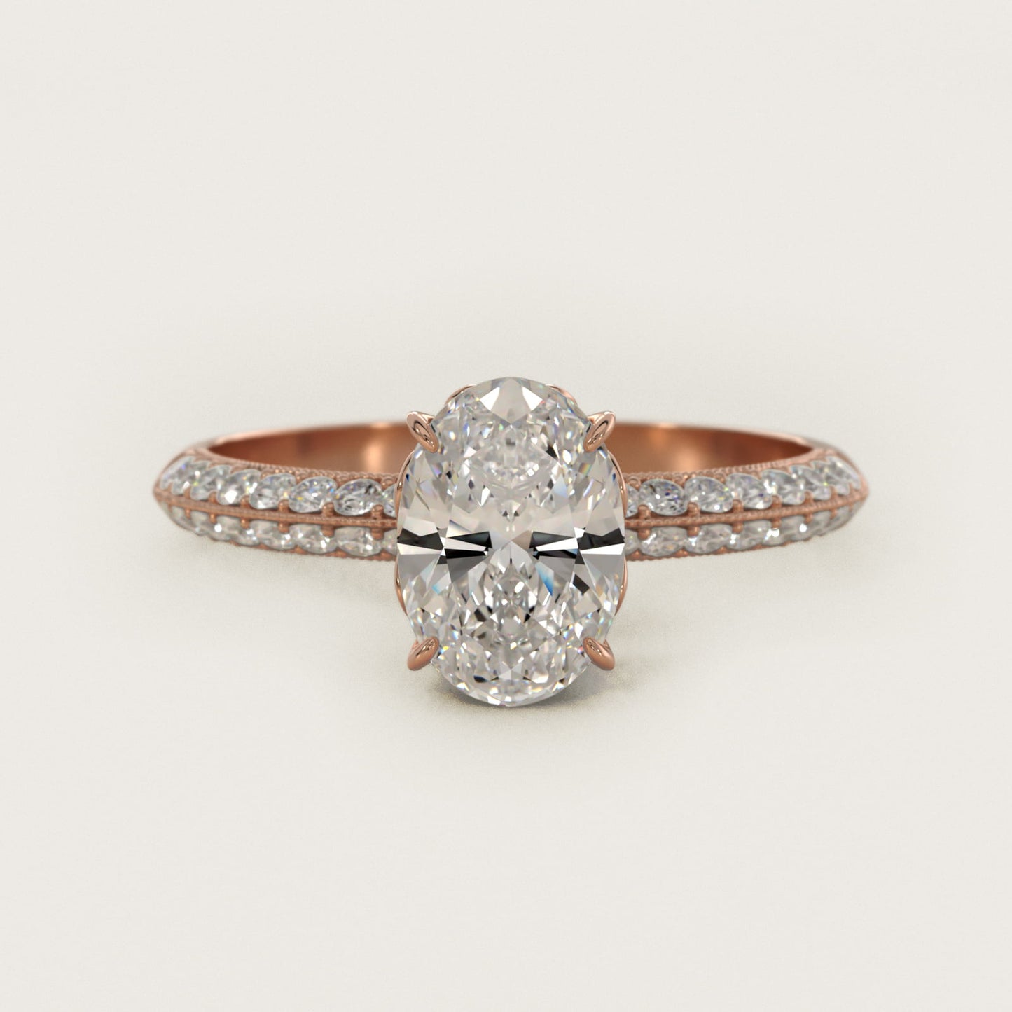 PavŽ Knife Edge Lotus Basket Diamond Engagement Ring In 14K Rose Gold By James Allen - Oval Center