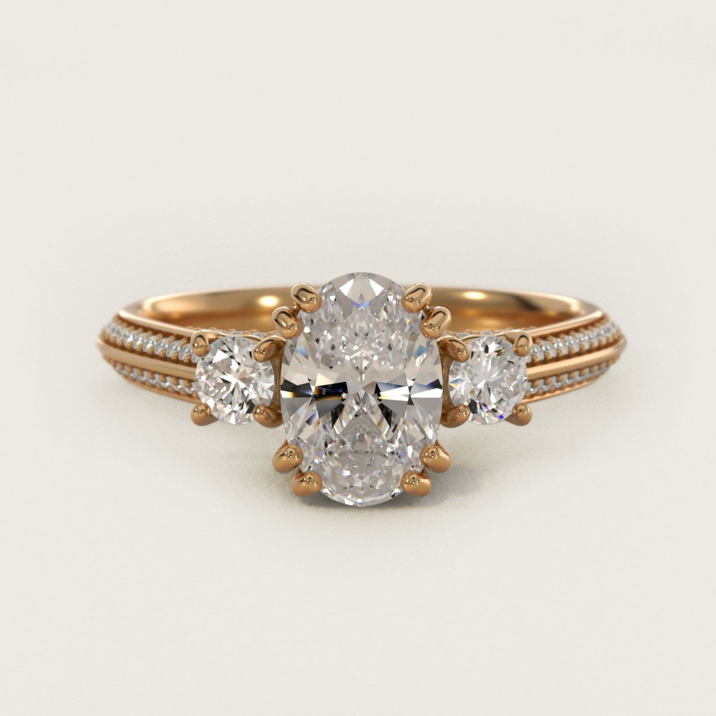 Pav? Knife Edge Diamond Three Stone Engagement Ring In 18k Yellow Gold By James Allen - Oval Center