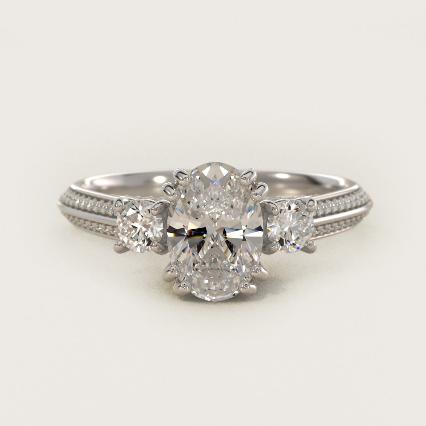 Pav? Knife Edge Diamond Three Stone Engagement Ring In Platinum By James Allen - Oval Center