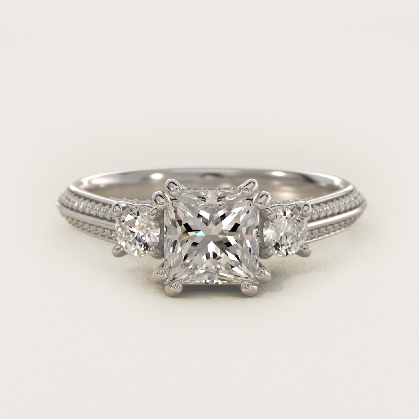 Pav? Knife Edge Diamond Three Stone Engagement Ring In Platinum By James Allen - Princess Center