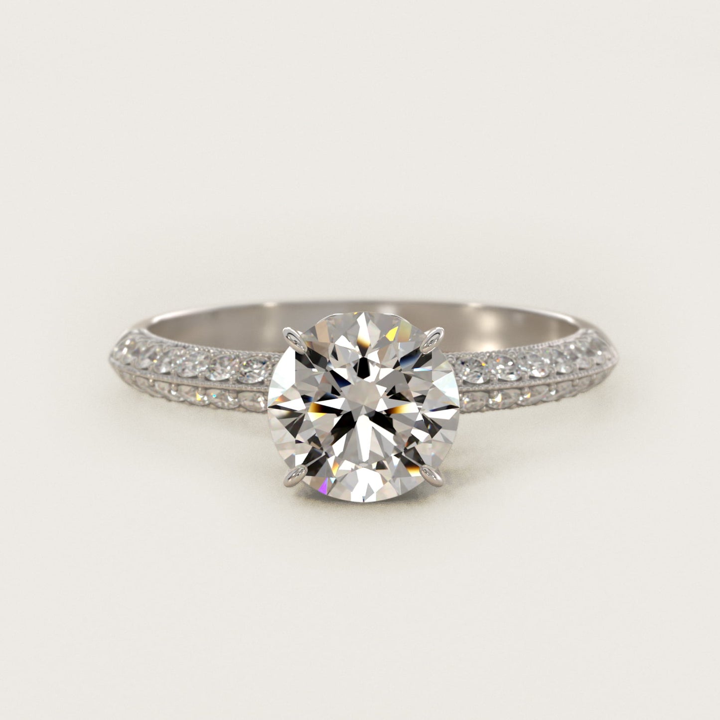 PavŽ Knife Edge Lotus Basket Diamond Engagement Ring In 14K White Gold By James Allen - Round Center