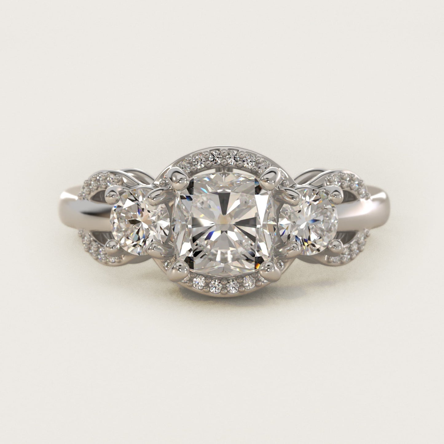 PavŽ Silhouette Diamond Three Stone Engagement Ring In Platinum By James Allen - Cushion Center