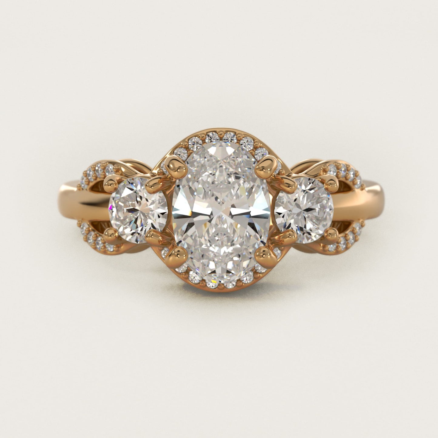 PavŽ Silhouette Diamond Three Stone Engagement Ring In 14K Yellow Gold By James Allen - Oval Center