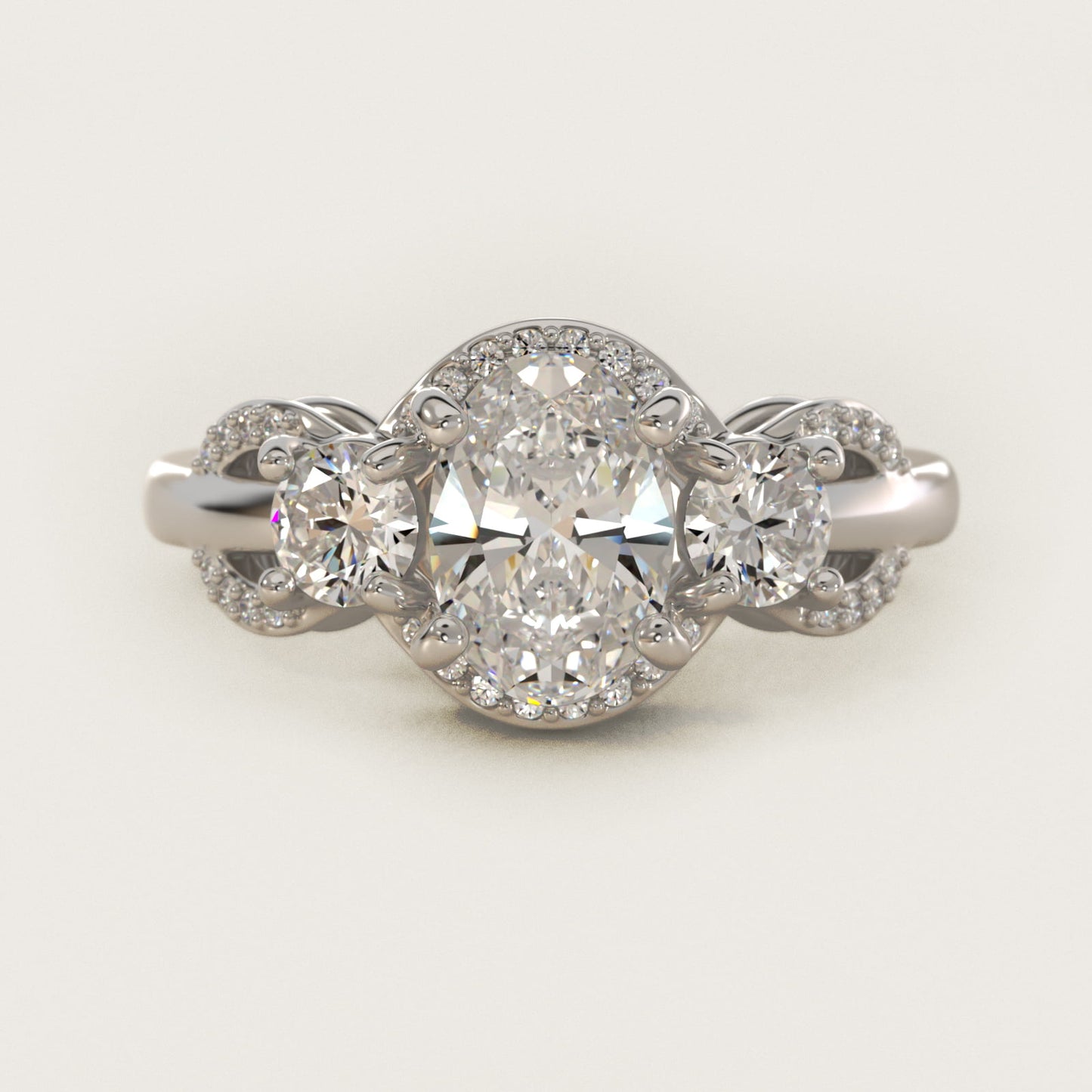 PavŽ Silhouette Diamond Three Stone Engagement Ring In Platinum By James Allen - Oval Center