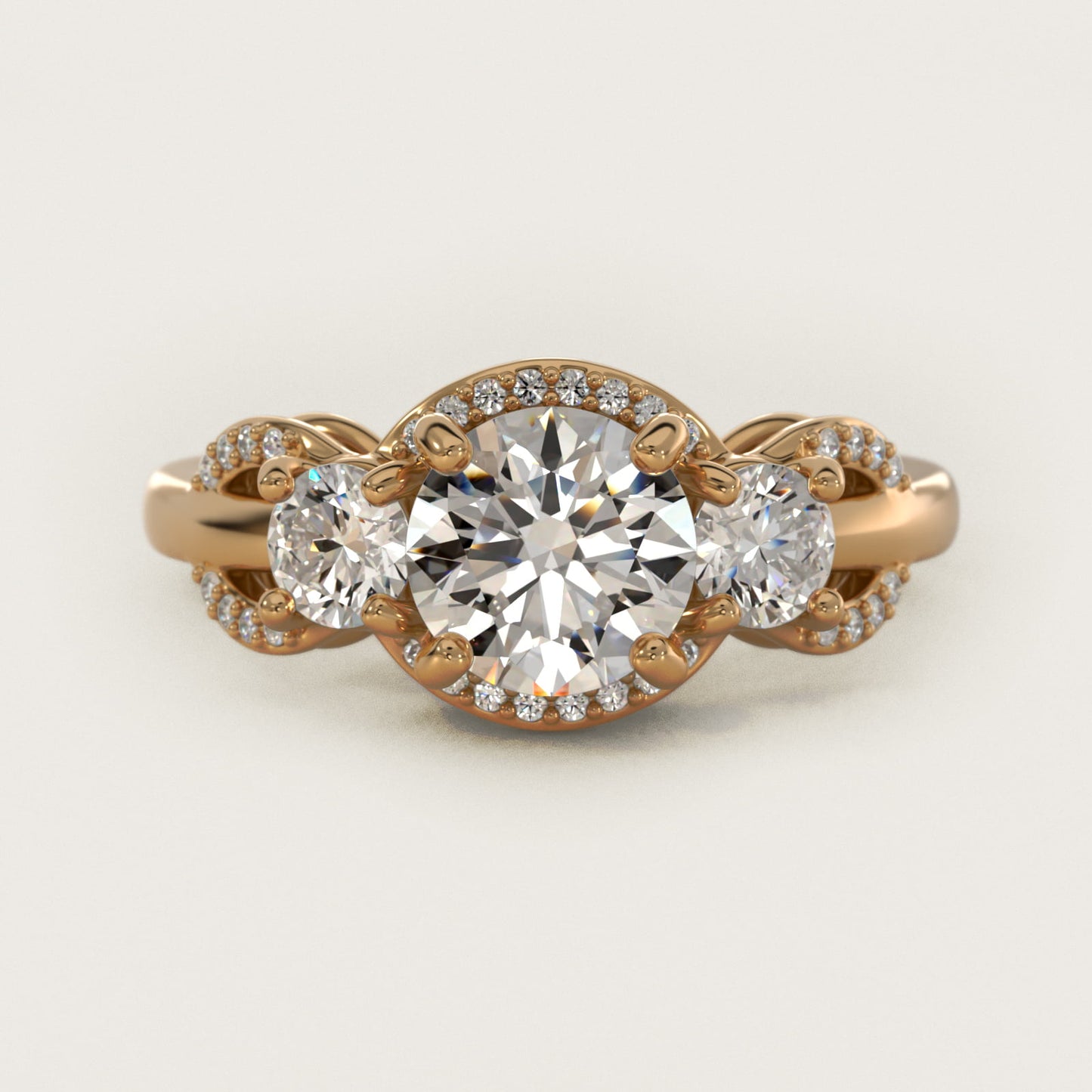 PavŽ Silhouette Diamond Three Stone Engagement Ring In 14K Yellow Gold By James Allen - Round Center