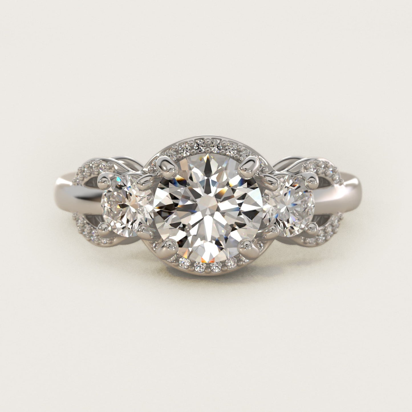 PavŽ Silhouette Diamond Three Stone Engagement Ring In Platinum By James Allen - Round Center