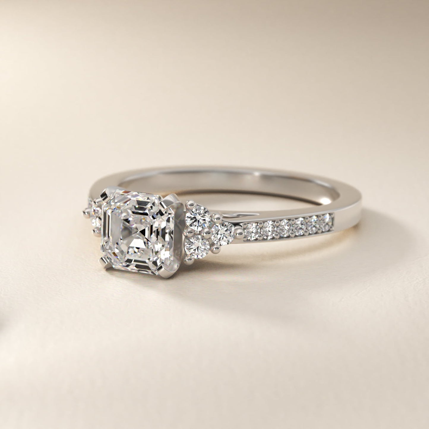 PavŽ Trio Side Stone Diamond Engagement Ring In 14K White Gold By James Allen - Asscher Center