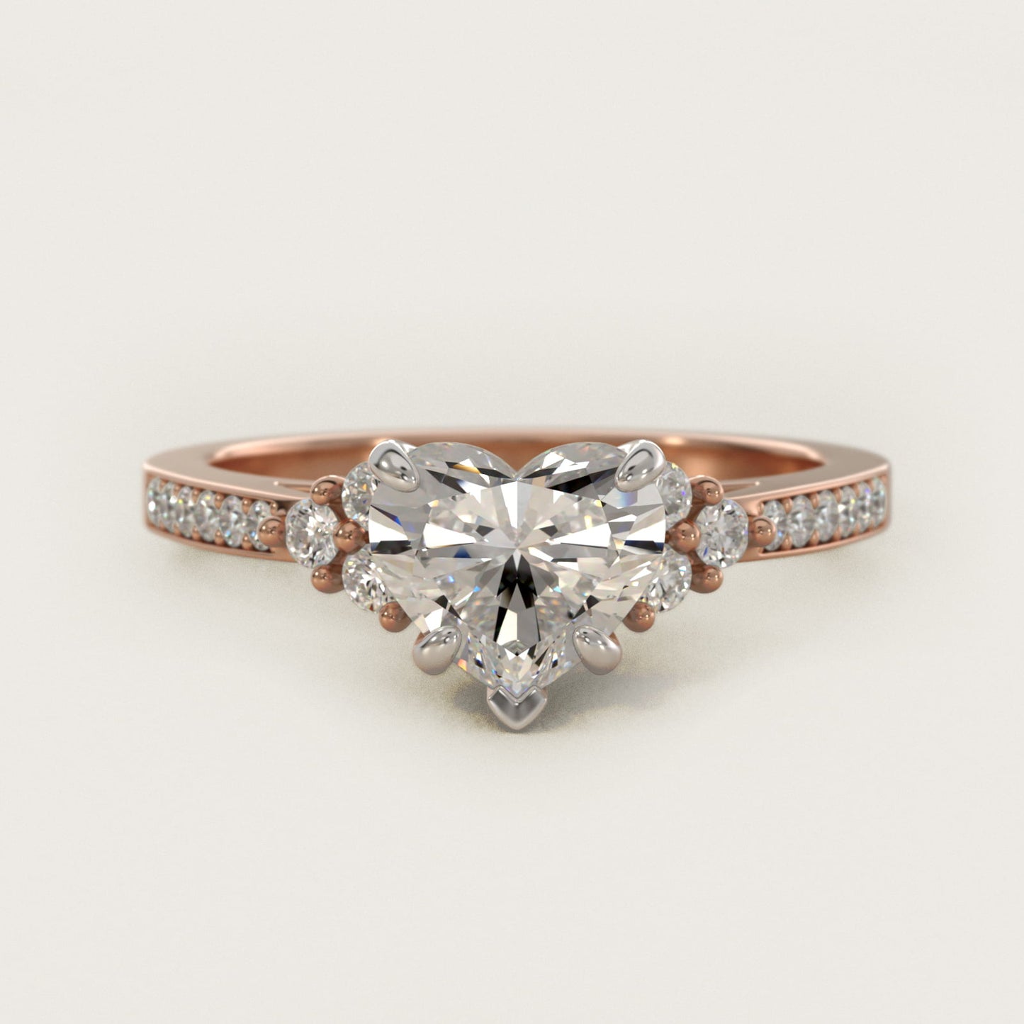 PavŽ Trio Side Stone Diamond Engagement Ring In 14K Rose Gold By James Allen - Heart Center