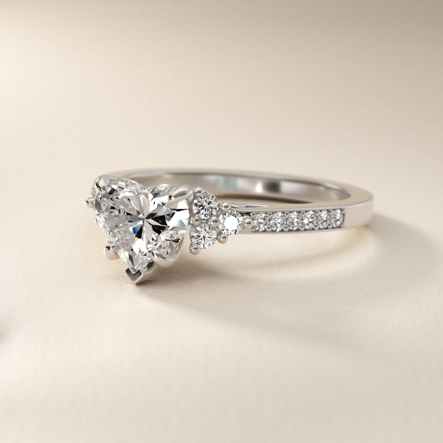 PavŽ Trio Side Stone Diamond Engagement Ring In 18k White Gold By James Allen - Heart Center
