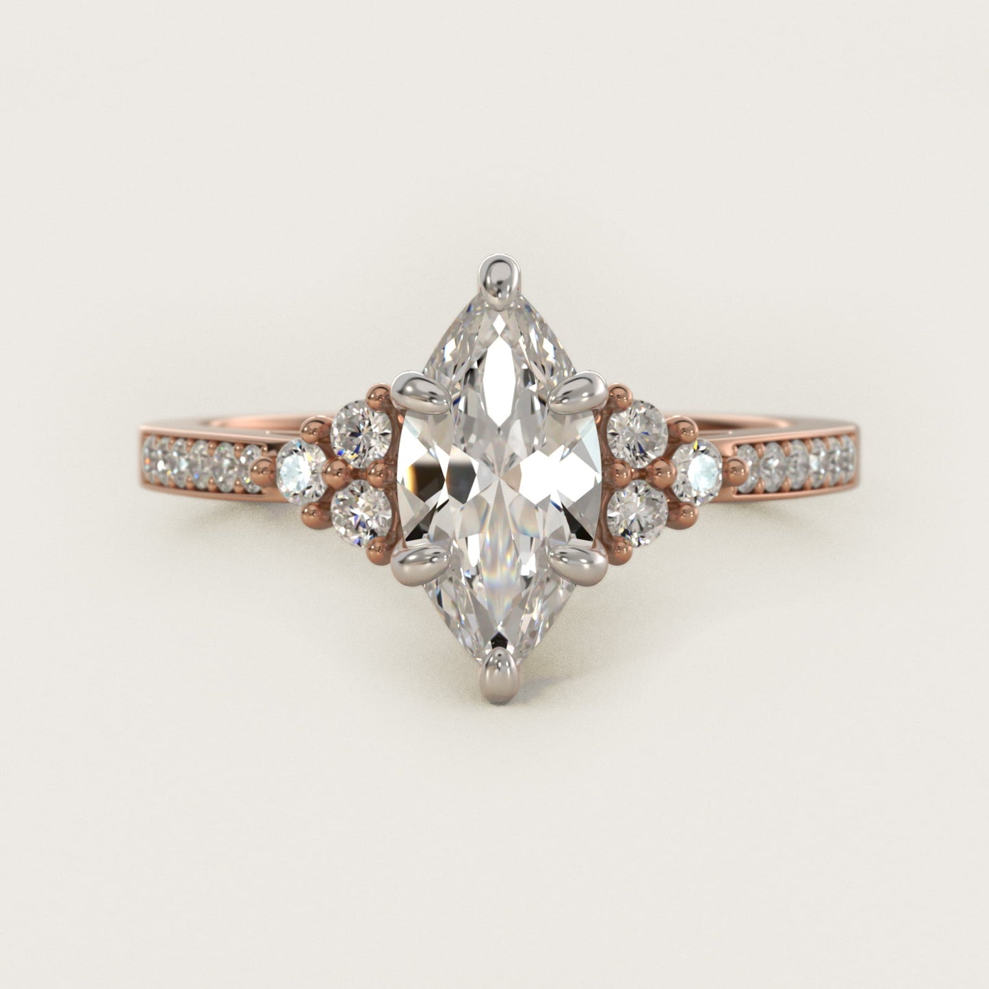 PavŽ Trio Side Stone Diamond Engagement Ring In 18k Rose Gold By James Allen - Marquise Center