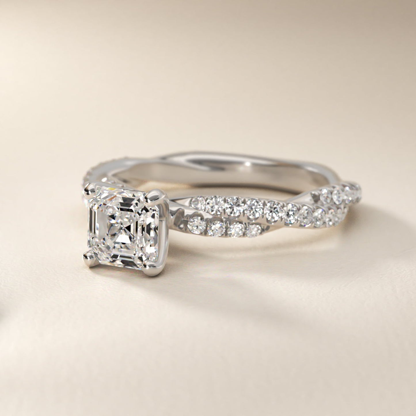 PavŽ Twist Diamond Engagement Ring In 14K White Gold By James Allen - Asscher Center