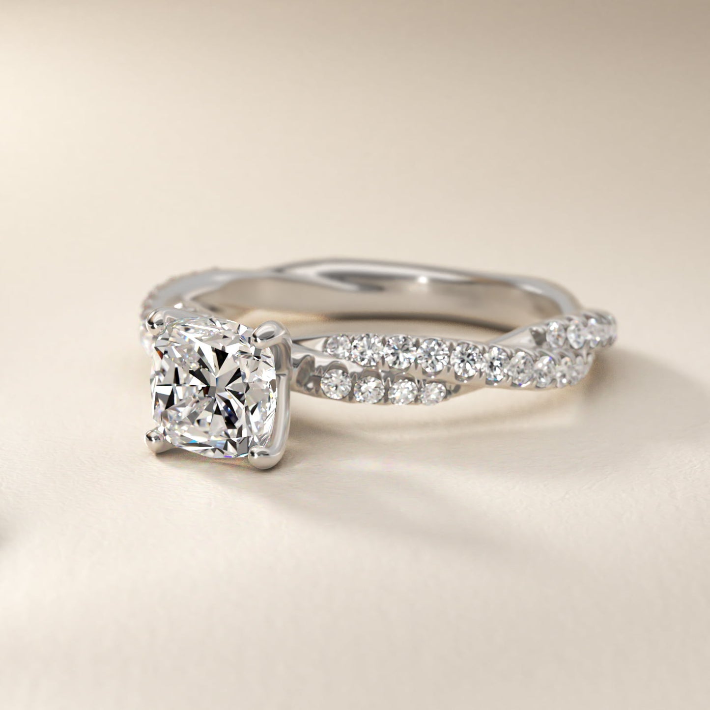 PavŽ Twist Diamond Engagement Ring In 14K White Gold By James Allen - Cushion Center