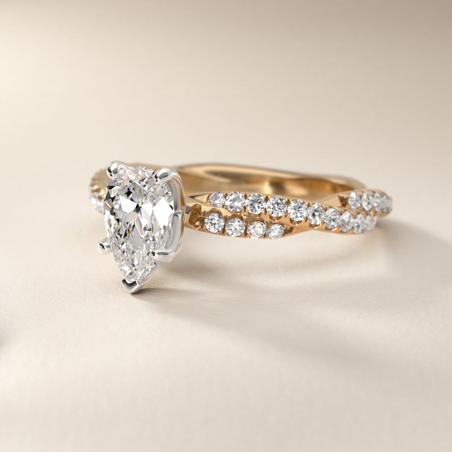 PavŽ Twist Diamond Engagement Ring In 14K Yellow Gold By James Allen - Pear Center