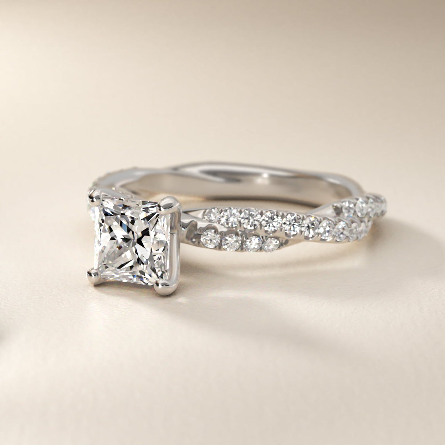 Pav? Twist Diamond Engagement Ring In 18k White Gold By James Allen - Princess Center