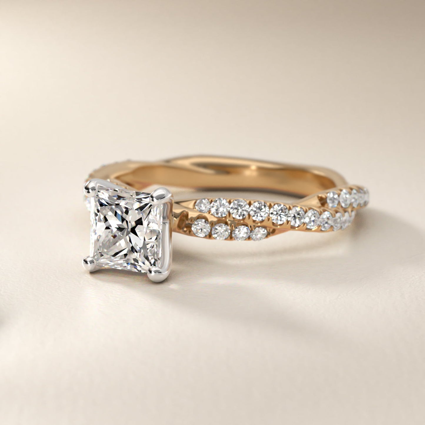 PavŽ Twist Diamond Engagement Ring In 14K Yellow Gold By James Allen - Princess Center