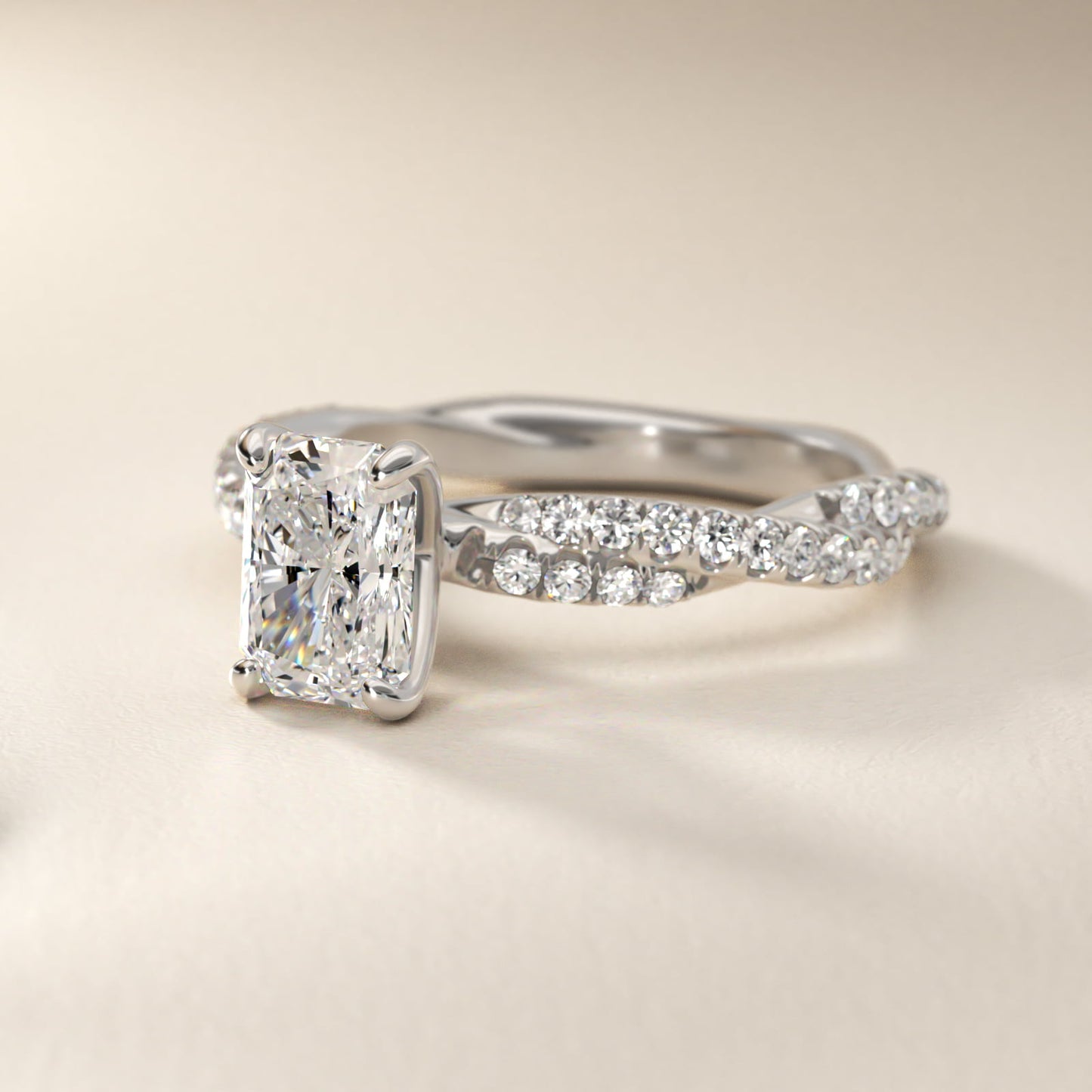 PavŽ Twist Diamond Engagement Ring In 14K White Gold By James Allen - Radiant Center