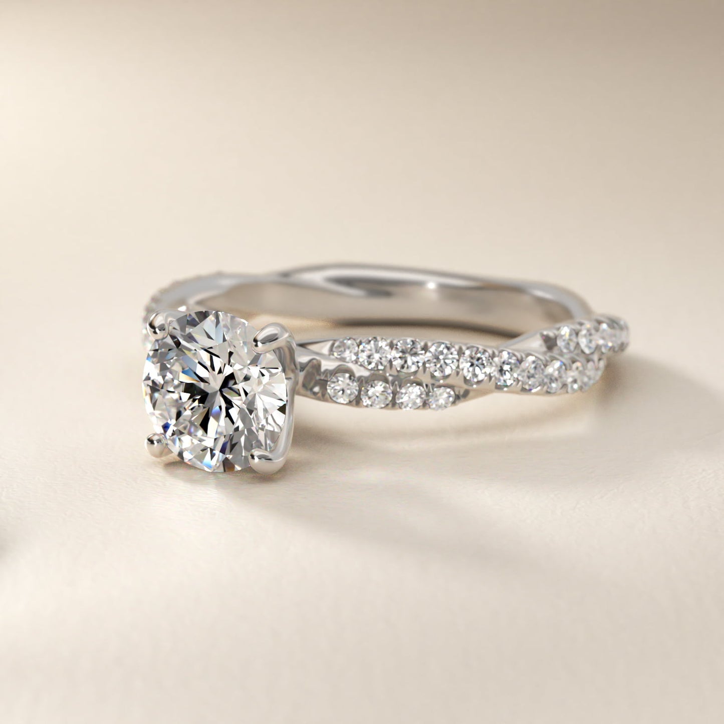 Pav? Twist Diamond Engagement Ring In 18k White Gold By James Allen - Round Center