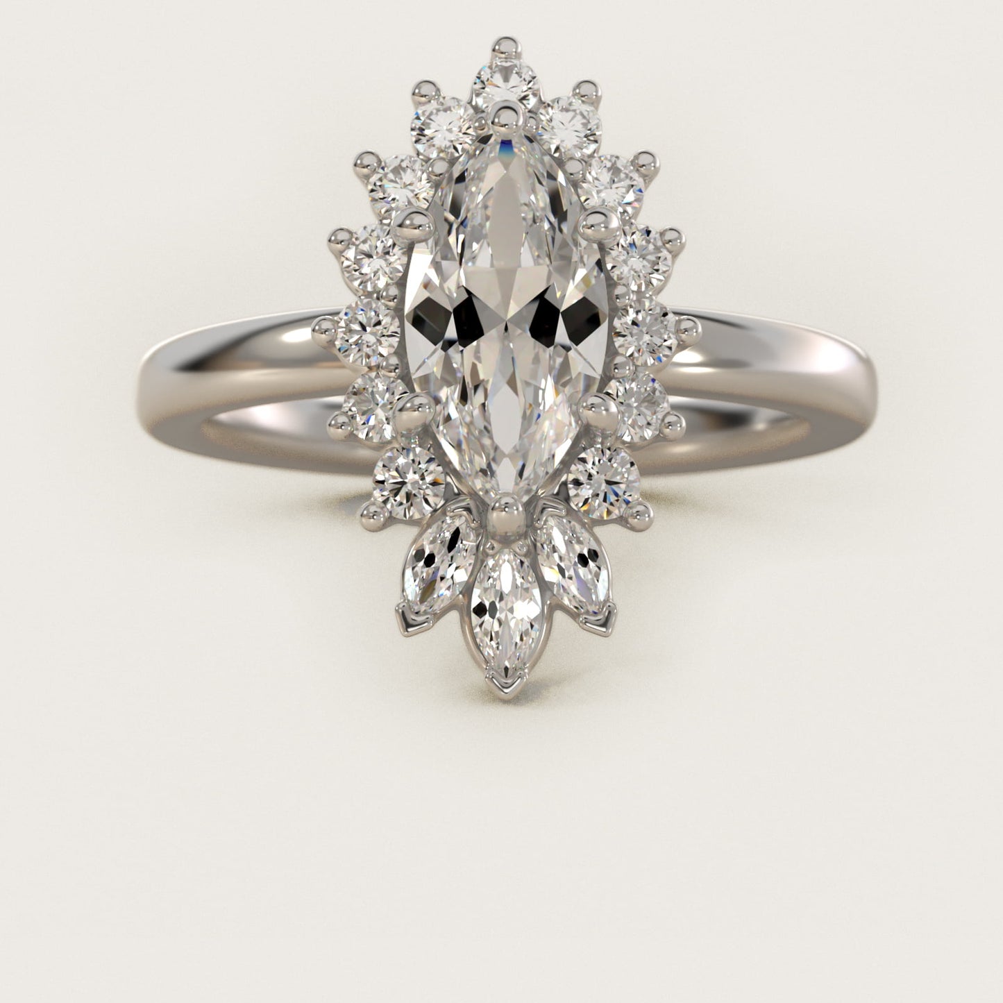 Pear Marquise and Round Ballerina Halo Diamond Engagement Ring in 14k White Gold - Marquise Center