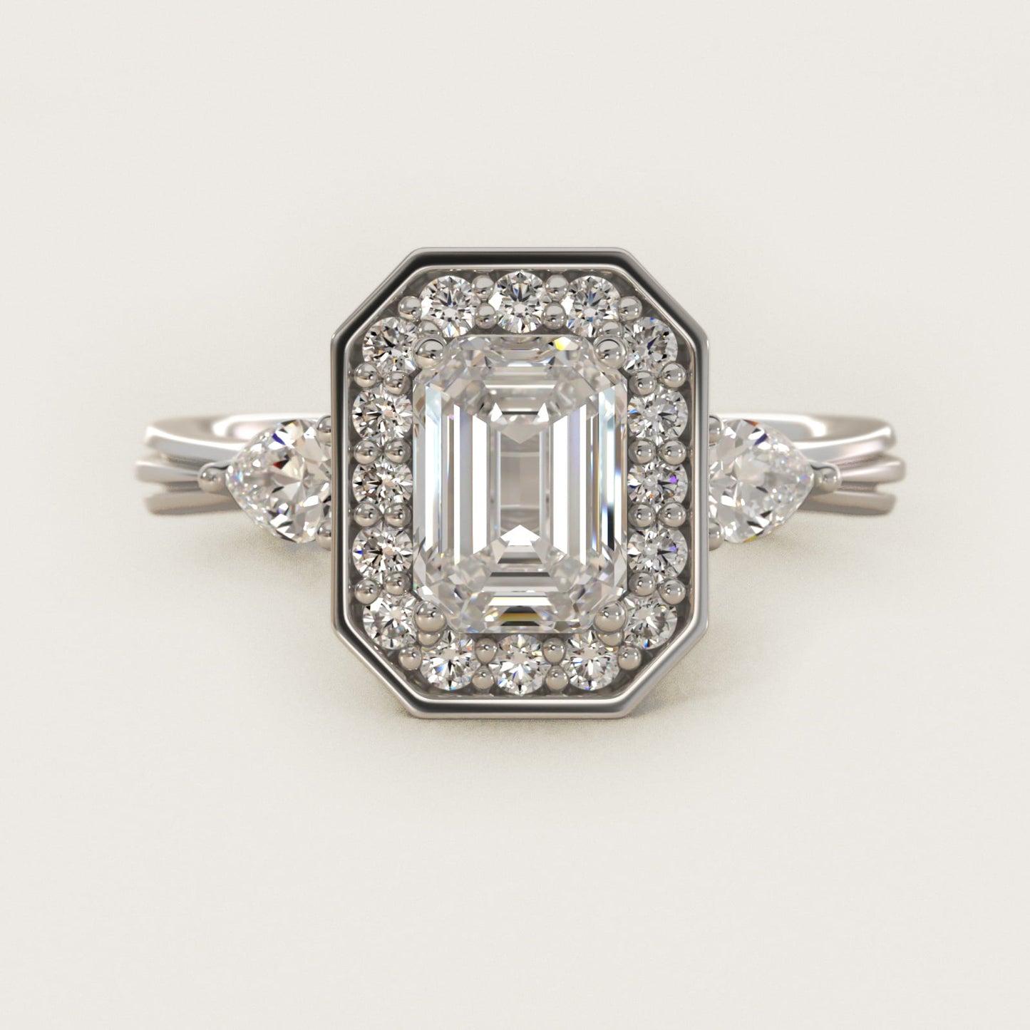 Pear Shape Side Stone Diamond Halo Engagement Ring In 14K White Gold By James Allen - Emerald Center