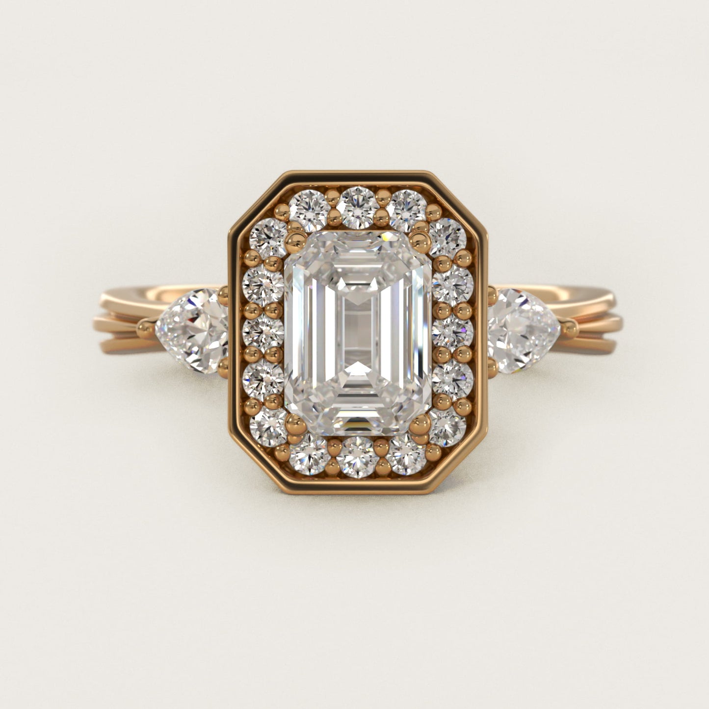 Pear Shape Side Stone Diamond Halo Engagement Ring In 18k Yellow Gold By James Allen - Emerald Center