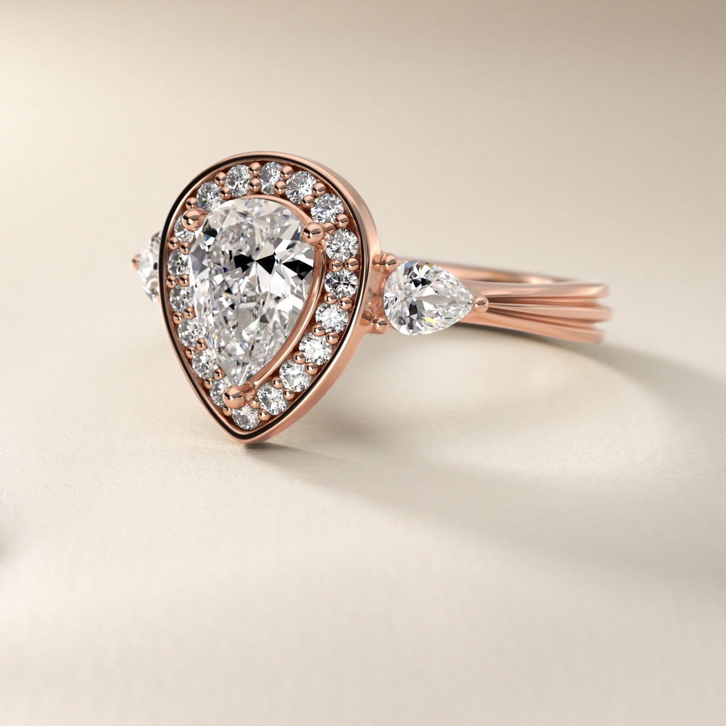 Pear Shape Side Stone Diamond Halo Engagement Ring In 18k Rose Gold By James Allen - Pear Center