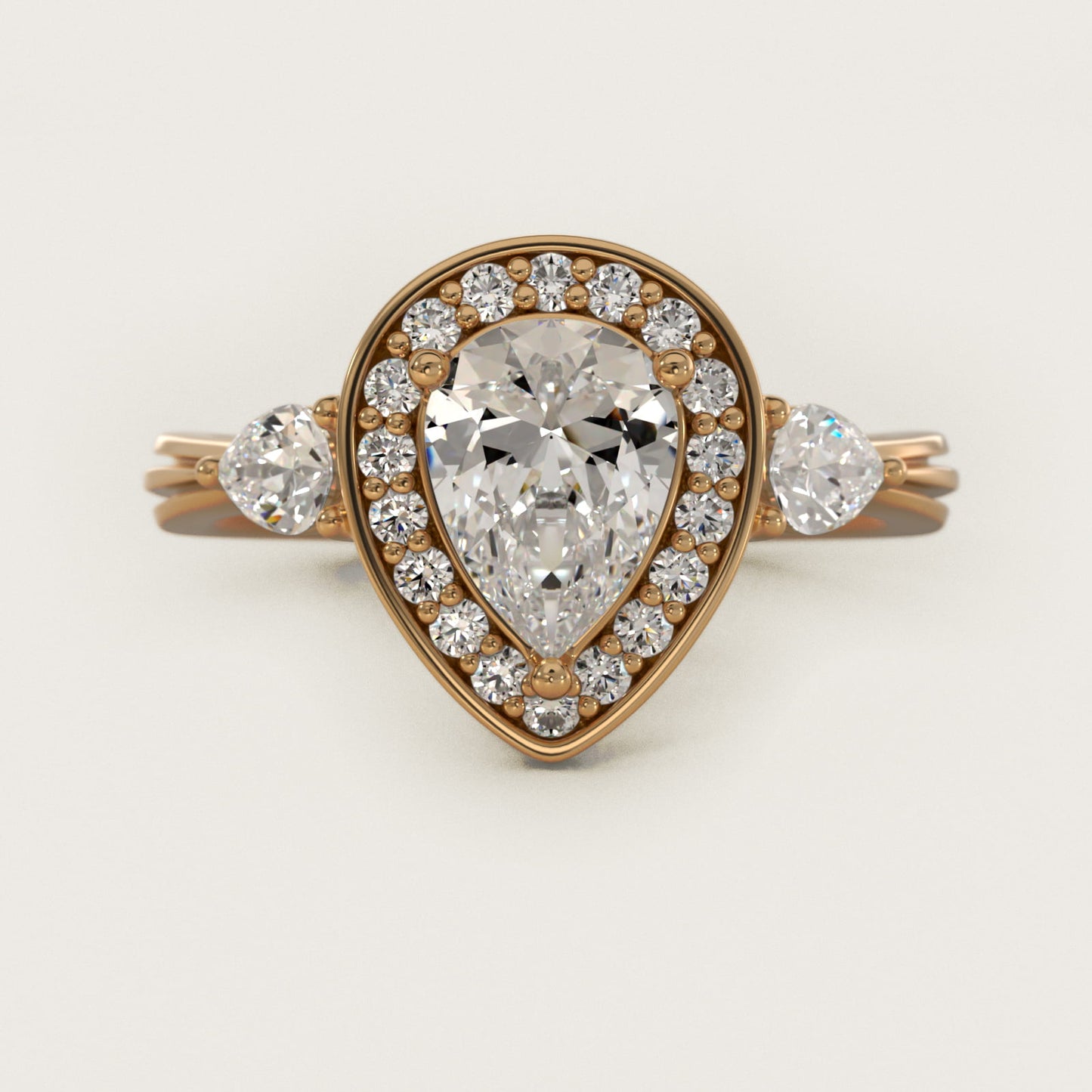 Pear Shape Side Stone Diamond Halo Engagement Ring In 14K Yellow Gold By James Allen - Pear Center