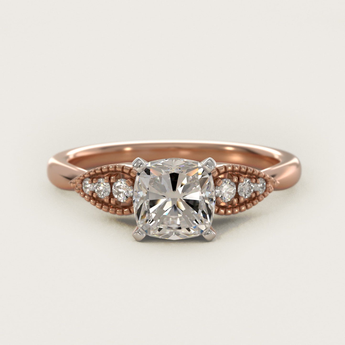 Pear-Shaped Diamond Detail Engagement Ring in 14k Rose Gold - Cushion Center