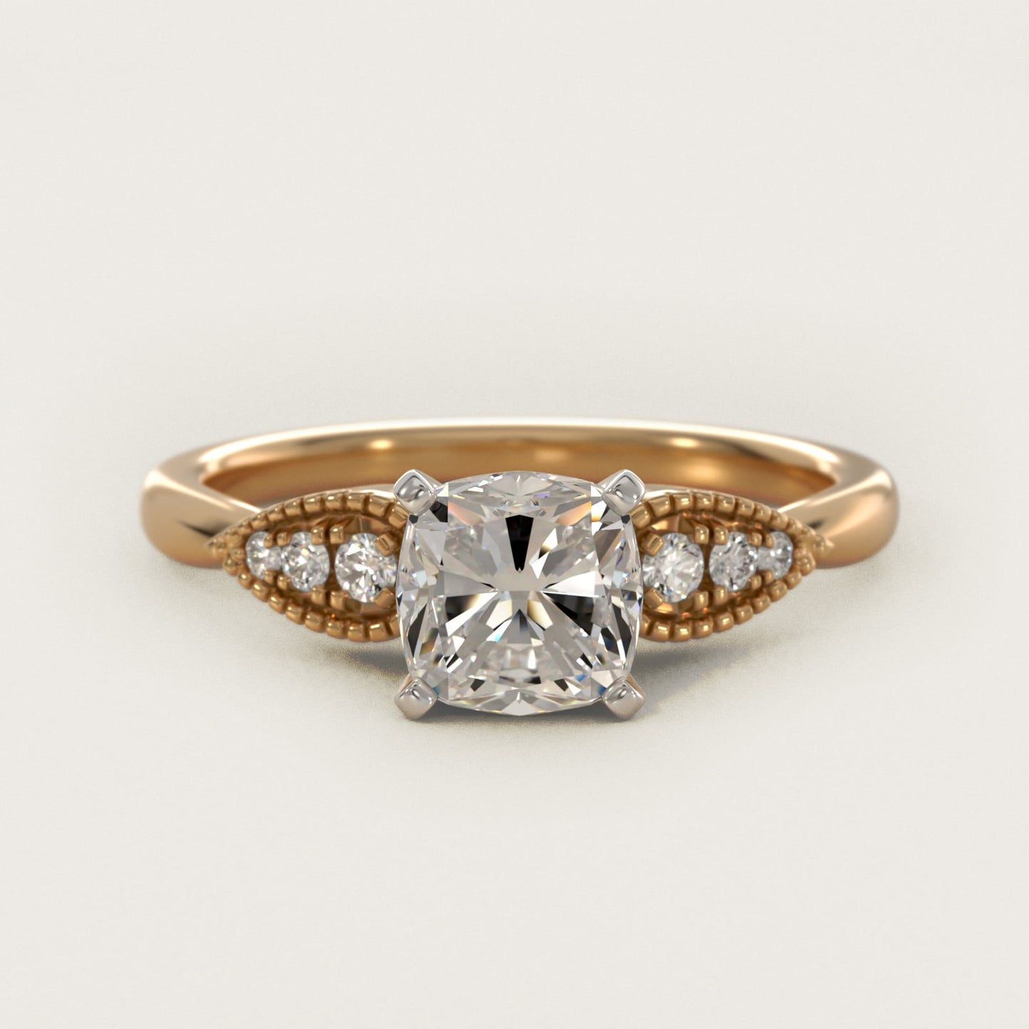 Pear-Shaped Diamond Detail Engagement Ring in 14k Yellow Gold - Cushion Center