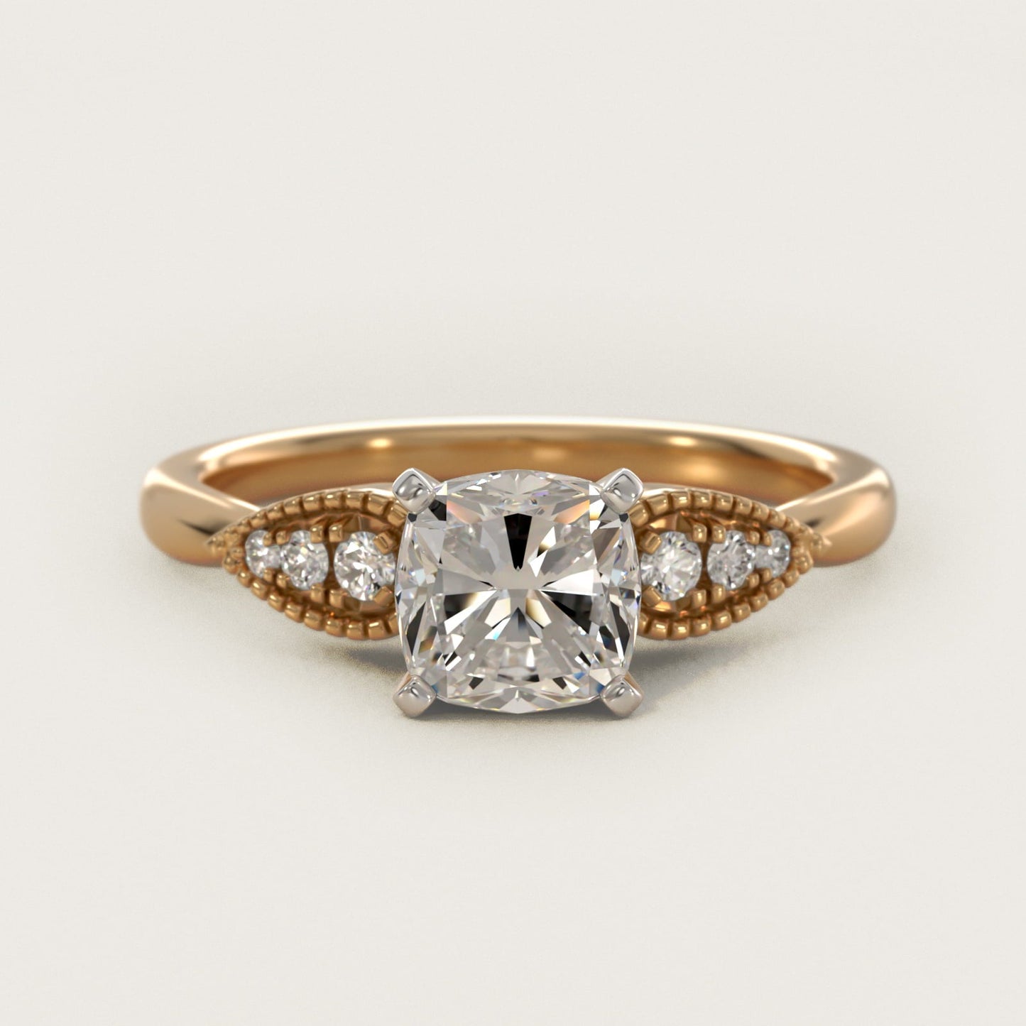 Pear-Shaped Diamond Detail Engagement Ring in 18k Yellow Gold - Cushion Center