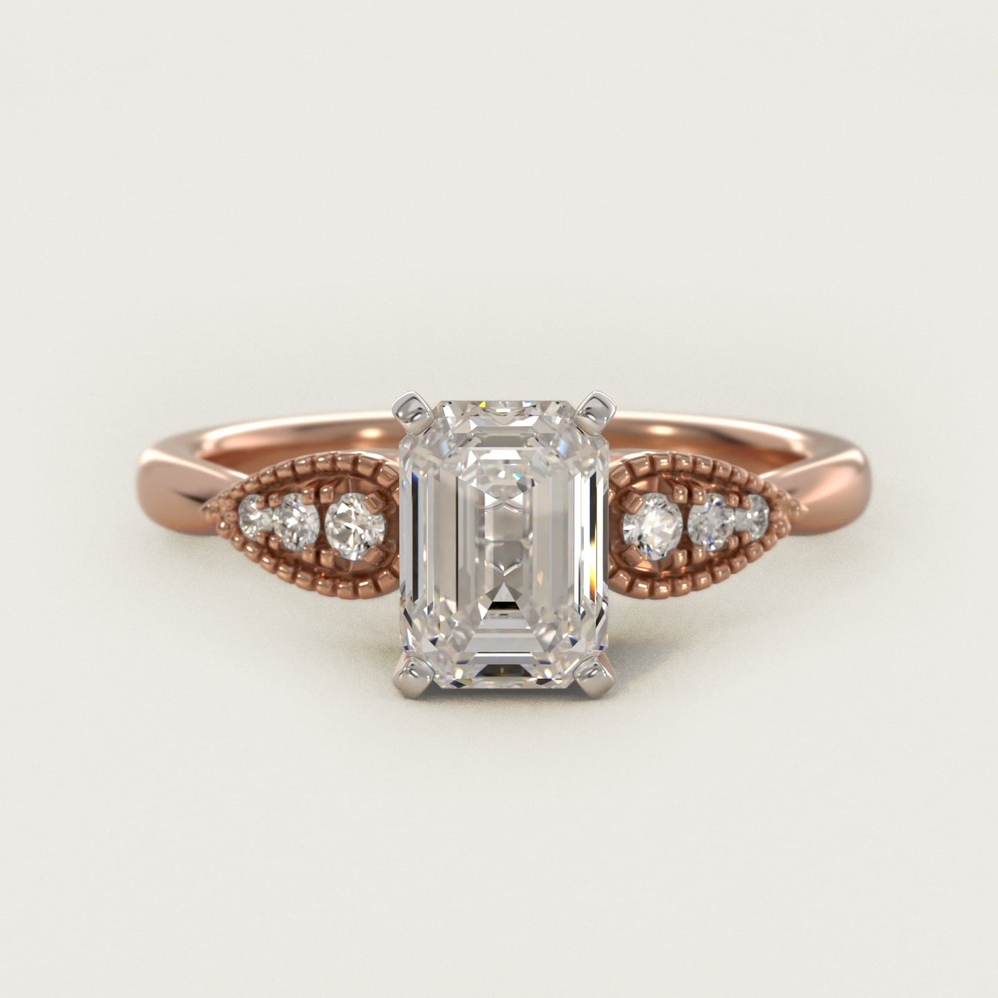 Pear-Shaped Diamond Detail Engagement Ring in 14k Rose Gold - Emerald Center