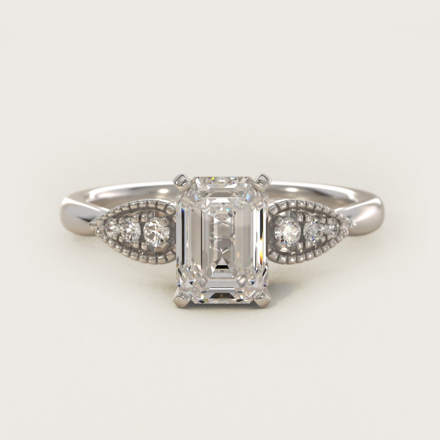 Pear-Shaped Diamond Detail Engagement Ring in 14k White Gold - Emerald Center