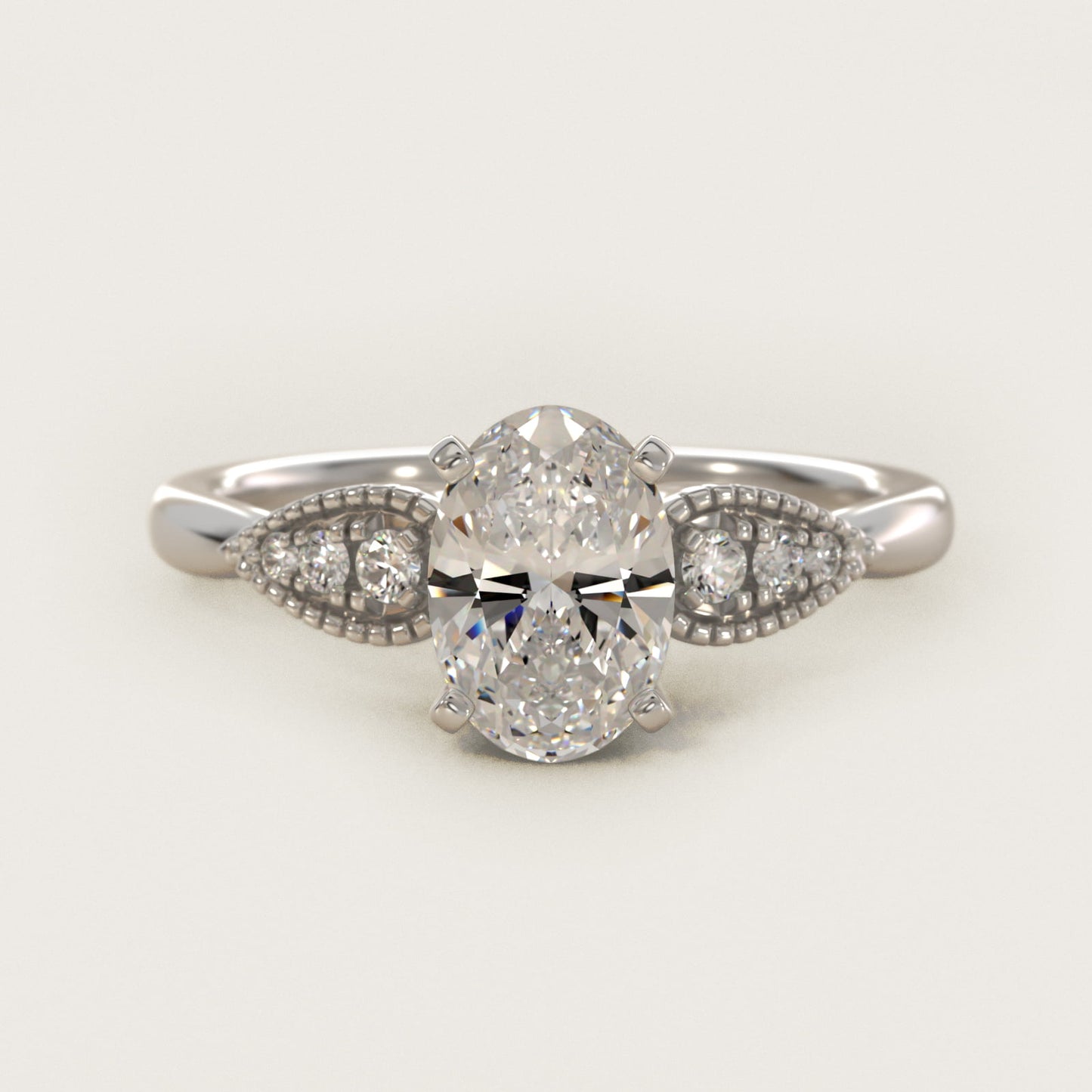 Pear-Shaped Diamond Detail Engagement Ring in 14k White Gold - Oval Center