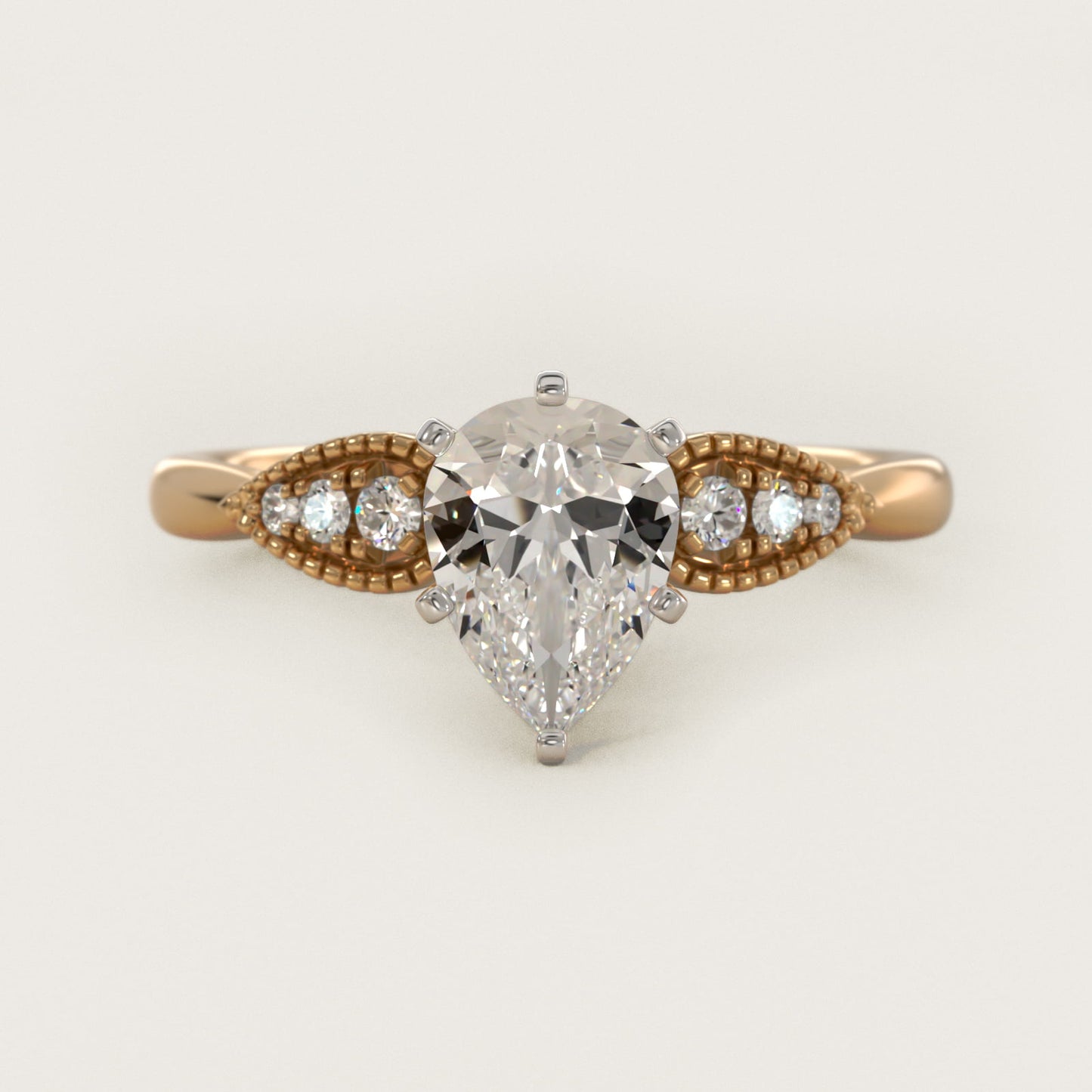 Pear-Shaped Diamond Detail Engagement Ring in 14k Yellow Gold - Pear Center