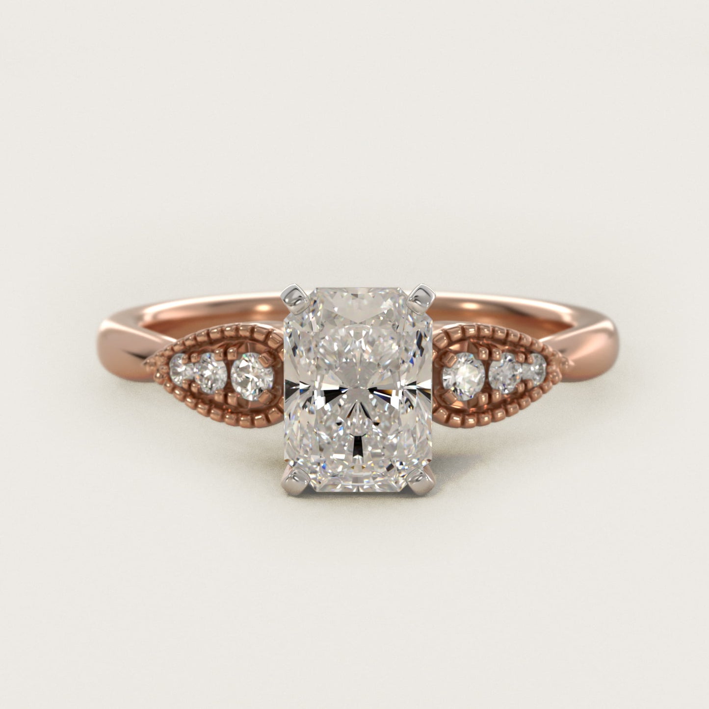 Pear-Shaped Diamond Detail Engagement Ring in 14k Rose Gold - Radiant Center