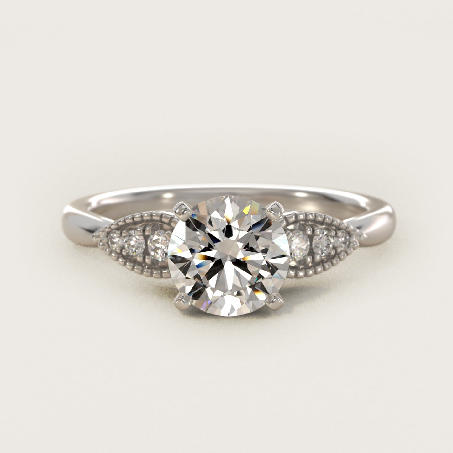 Pear-Shaped Diamond Detail Engagement Ring in 14k White Gold - Round Center